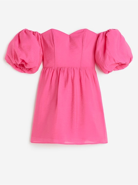 H&M Dresses & Skirts - Bold Pink Puff-Sleeve Summer Dress